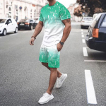 Gradient Stripe 3D Print Suvine Meeste Komplekt O-kaelusega T-s&auml;rgid + L&uuml;hikesed p&uuml;ksid 2-osaline 2023 Uus l&uuml;hikeste varrukatega meeste varustus Moodsad dressid &uuml;likond L