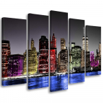 Viieosalise pildiga l&otilde;uenditr&uuml;kk Architecture Skyline New York 100x70 mitmev&auml;rviline