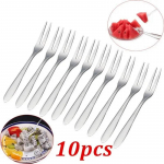 10 tk roostevabast terasest kahe piiga kahvliga puuviljakahvli komplekt lauan&otilde;ud mitmekordseks kasutamiseks suupistete kookide magustoidu kahvlid Kohvik Avaleht S&ouml;&ouml;gin&otilde;ud 10 Pcs