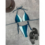 Seksikas Splicing Halter Polsterdatud minibikiinid naiste ujumistrikoo naiste ujumisriided Kaheosaline bikiinikomplekt supluskost&uuml;&uuml;m, daami ujumiskost&uuml;&uuml;m S roheline/sinine