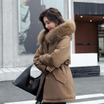 S&uuml;gis- ja talvepuuvillased riided naiste pehme sisevooder villane krae mantel M roheline