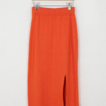 Oranžid silmkoelised seelikud Naiste elastne v&ouml;&ouml;koht l&otilde;hestatud pliiats-seelik Korea vabaaja kehaga pikk Midi seelik Sweet Vintage elegantne M oranž