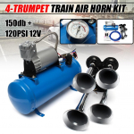 120 PSI 12V/24V 4 &Otilde;hurongi kroomsarv-trompetis&otilde;iduki sinine kompressoritoru 150dB