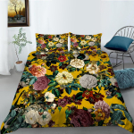 3D Lillede Seeria Voodipesukomplekt Lillemustriga Tekikott Padjap&uuml;&uuml;r 2 v&otilde;i 3 Osaline Mikrokiudkangas Pehme ja Mugav Kodukaunistus US Twin 173x218cm