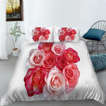 3D roositeemaline voodipesukomplekt Moodne romantiline armastusega tekikott ja padjap&uuml;&uuml;r, mis sobib armastajate ja paaritubade kodukaunistamiseks UK Single 135x200cm