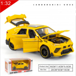 1/32 Scale Lambos URUS sulamist automudel, survevalatud m&auml;nguasjad, simulatsiooniheli ja valgusega s&otilde;idukid laste miniautode m&auml;nguasjade kingituste kollektsioonile 1/32-16x7.5x5.5cm kollane
