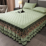 Paksendatud puuvillane printsessi stiilis pitsist voodiseelik, kolmeosaline komplekt 1,8 m/1,5 m/2,0 m libisemiskindel voodi 200*220cm roheline