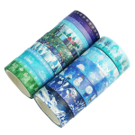 19 tk Winter Forest Washi teipide komplekt 15mm*5m Sinine lumine kingitus paber Kleeplindiga kaunistuskleebised