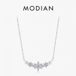 Modian 925 h&otilde;bedane pimestav l&auml;bipaistev CZ karikakra lille ripatsiga kaelakee naistele l&uuml;likett pulmakihlus ehted h&otilde;be