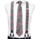 Fashion 6 Clip Meeste lipsuhoidjad 3,5 cm Reguleeritava laiusega elastne rihm Punased traksid Suspender Siidist lipsukomplekt BJ-2002,N-0359