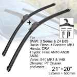 Auto esiklaasipuhasti harjad 21  + 20  J konks U-t&uuml;&uuml;pi universaal BMW Dacia Honda Toyota Volvo Chrysleri jaoks
