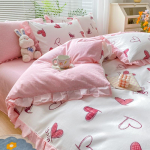 Puhast puuvillast 60-arvuline neljaosaline pitsilise stiiliga, s&uuml;gis- ja talvestiilis volangidega printsessi stiilis kinkekomplekt puhtast puuvillast neljaosalise stiiliga Quilt cover 150*200cm