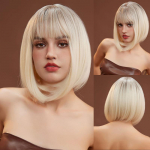 S&uuml;nteetiline Keskmine Pikk Sirge Blond Tukkidega Parukas Juuksed Bob Parukad Naistele Naturaalne Igap&auml;evaseks Peokasutuseks Kuumuskindel Parukas kuldne