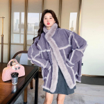 Naiste k&otilde;rgekvaliteedilisest lahtisest karvast integreeritud jope S hall