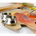 Kunstnik roostevabast terasest &uuml;he auguga vankriga maalimisklamber kaanega