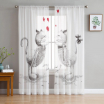 Animal Cat Love L&auml;bipaistvad kardinad elutuppa T&uuml;llkardinad Magamistoa K&ouml;&ouml;giaknale Voile kardinad 135W x 114H(cm)