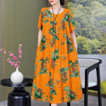 Suures suuruses vaba vintage printiga pikk kleit naistele vabaaja l&uuml;hikeste varrukatega suvised naiste kleidid 2XL