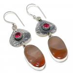 Natural Tube Agate, Rubillite Gemstone 925 Sterling Silver Earring 2.76 l5u05