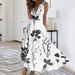 Naiste pikk kleit Maxi kleit vabaaja kleit Swing Kleit Lilleline kleit Lilleline mood T&auml;navar&otilde;ivad &otilde;ues Igap&auml;evane kuup&auml;evaprint Varrukateta V-kaelusega kleit L must