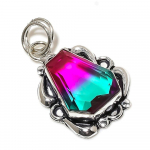 Natural Bi-Color Tourmaline Gemstone 925 Sterling Silver Pendant 1.77 l2e82