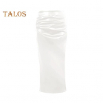 Naiste kunstnahast Midi-seelik, k&otilde;rge v&ouml;&ouml;koht, puusa-m&auml;hitud &uuml;hev&auml;rviline pikk seelik, kitsas seelik, t&auml;navar&otilde;ivad S valge