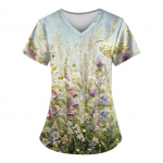 Naiste mood Kevad- ja suvised lilled, &otilde;limaalid, tr&uuml;kised V-kaelusega l&uuml;hikeste varrukatega t&ouml;&ouml;r&otilde;ivad taskutega, topid L