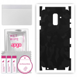 apgo Protective Skin Sticker for the back+sides compatible with Samsung Galaxy A6+ (2018), Full Wrap Film, Foil, Vinyl - Pattern Black Camo