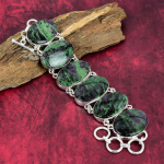 Rubiinist zoisiidist ehted, v&auml;&auml;riskividest k&auml;ev&otilde;ru, 925 h&otilde;bedast ehted, naturaalne k&auml;ev&otilde;ru, zoisiidist ehted K&auml;sitsi valmistatud kingitus emale 8 Inches With Adjustable roheline