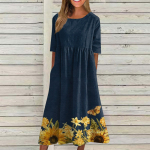 Moodne naiste vabaaja &uuml;mmargune kaelus Moeprinteriga pullover l&uuml;hikeste varrukatega avar kleit L sinine