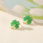 K&otilde;rgekvaliteedilised kassisilmaga neljalehelised ristikuk&otilde;rvar&otilde;ngad, armsad ja stiilsed v&auml;ikesed mitmek&uuml;lgsed ja elegantsed naiste peened populaarsed k&otilde;rvar&otilde;ngad earrings roheline