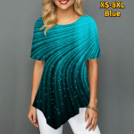 Naiste tr&uuml;kitud &uuml;mara kaelusega 3D t&auml;histaevas l&auml;ikivad kontrasttriibud trendikad luksuslikud teravad seelikud lehvivad l&uuml;hikeste varrukatega naiste S-8XL 7XL