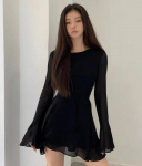 Suvine seljata must kleit naiste elegantne &otilde;&otilde;nsa seljaga pitsiga pikkade varrukatega v&otilde;rk, &otilde;huke volangidega minikleidipidu S must