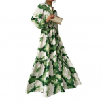 Kevadine s&uuml;giskleit V-kaelusega, A-kujuline, suur kiik, t&auml;ispikk &otilde;huke v&ouml;&ouml;koht, latern, varrukad, volang XXL roheline