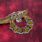 Tiger's Eye 925 t&auml;is sterlingh&otilde;bedast kaelakee reguleeritav, kettkaelakee k&auml;sitsi valmistatud kalliskivi, kingitus emale antiikehted Adjustable with 18 inches