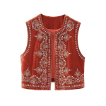 Vintage s&uuml;gise sametist tikitud vest Varrukateta jakk Naiste V-kaelusega &scaron;ikk vestid Naiste mood vestid mantel M oranž