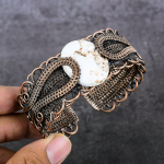 Natural Wild Horse Gemstone Copper Wire Wrap Cuff Bangle Adjustable u9p89