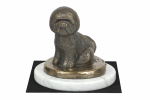 Bichon Frise, Bichon Tenerife, Bichon a poil frise - dog figurine, statue on white marble, trophy for Art-Dog dog show exhibition