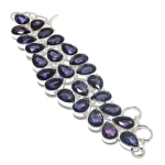 Natural Amethyst Gemstone Handmade 925 Sterling Silver Bracelet 7-8 v8l28