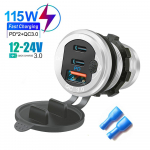12V/24V autolaadija pesa PD3.0 & QC3.0 USB Type-c pordid Veekindlad LED-puutel&uuml;litiga 115W kiirlaadimisauto motoadapter
