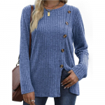 Fashion Trend Button T-s&auml;rk naistele Uus mood S&uuml;gis vabaaja &uuml;hev&auml;rviline pikkade varrukatega T-s&auml;rk naiste topp S