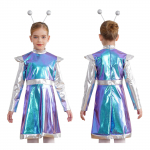 V&auml;ikesed t&uuml;drukud tulnuka cosplay kost&uuml;&uuml;m kosmosest nunnu kost&uuml;&uuml;m metallik kleit peav&otilde;ruga astronaut Halloweeni peo riietus 9-10 Years sinine