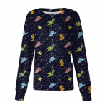 Naiste pikkade varrukatega multikas dinosauruse mustriga tr&uuml;kitud tasku, t&ouml;&ouml;tav p&uuml;stkrae &Uuml;herealine kaitsekombinesoon kardigan jakk top M sinine