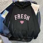 Sturnioloo kolmikud Fresh Love Printing kapuuts S&uuml;gis vabaaja dressi&uuml;likond Meeste/naiste dressipluus Fliisist pikkade varrukatega pullover r&otilde;ivad M must