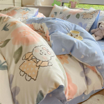 Neljaosaline puhtast puuvillast v&auml;ike v&auml;rske lilleline tekikate &uuml;histoa voodilina Kolmeosaline voodipesu komplekt 1.8m bed
