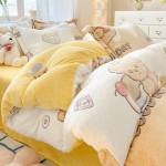 Soe lumehelbe fliis neljaosaline komplekt, kahepoolne fliis paksendatud piima fliis voodilina kolmeosaline komplekt 1.2m bed