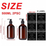500ML 2 tk PET-pudel pumbaga seebidosaator &Scaron;ampoon Losjoon Du&scaron;ipumbapudel Vedelikuanum 6 veekindla etiketiga pruun