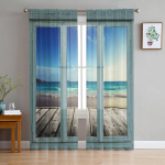 Windows Meri Taevas Pilved Akna Katte T&uuml;ll Modernsed &Otilde;hukesed Kardinad K&ouml;&ouml;ki Elutuppa Magamistuppa Kardinate Kaunistus W135 x H114cm