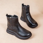 Naiste talveplatvormiga lumesaapad, soe karusnahast vooder, madala paksuse plokkkontsaga pahkluu saapad, t&otilde;mblukuga nahast libisemiskindlad k&otilde;ndivad l&uuml;hikesed saapad naistele 36 must