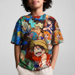 Lahe 2025. aasta uus, &uuml;hes t&uuml;kis laste 3D-prinditud multifilmi T-s&auml;rk O-kaelusega l&uuml;hikeste varrukatega Luffy spordir&otilde;ivaste top 4-14T 130