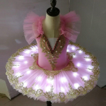 Tutu balleti LED-valgustiga Swan Lake'i baleriin pannkoogit&uuml;druk t&auml;iskasvanud lapse balletikleit laste tantsukost&uuml;&uuml;mid Tutu LED-valgustiga 100cm roosa